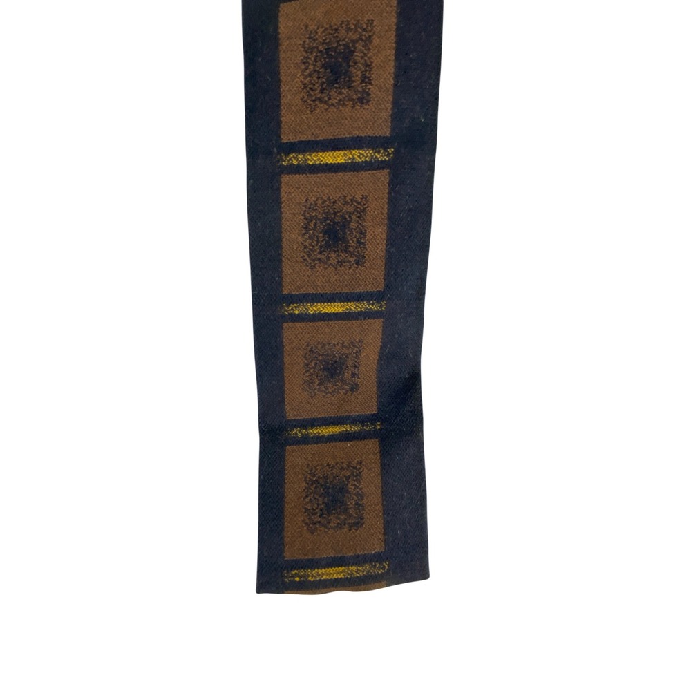 VTG Mens Tie Brown Black Yellow Geometric Grid Square End Skinny Slim Artsy 53x2